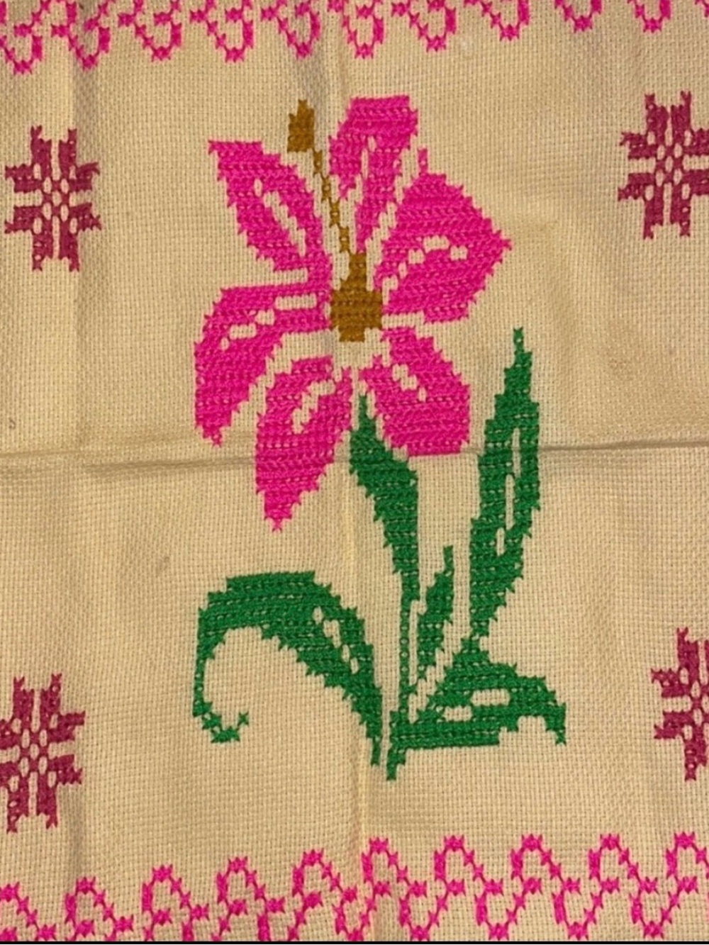 Embroidered Pink Floral Kitchen Towel - Brand